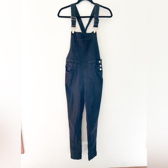 Revolve WeWoreWhat High Rise Skinny Overalls in Black Size M Stretch Gold Button - Picture 4 of 10